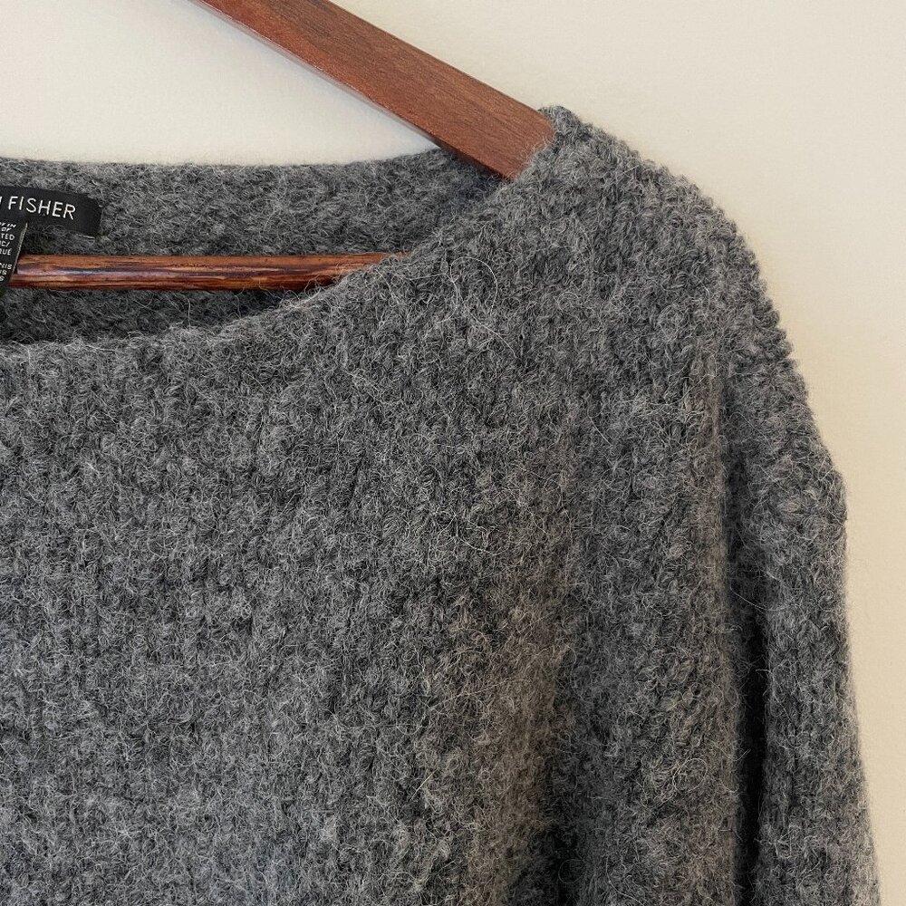EILEEN FISHER Baby Alpaca & Organic-Cotton Bateau-Neck Sweater, Gray, Size Small